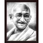 Pitaara Box Mahatma Gandhi Portrait D1 | Canvas Painting for Bedroom & Living Room | Dark Brown Frame | 12 x 15.4 inch (30 x 39 cms)