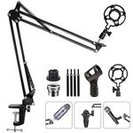 Eastshining Upgraded Adjustable Microphone Suspension Boom Scissor Arm Stand w/ Shock Mount Mic Clip Holder 3/8 to 5/8 inch Screw Adapter for Blue Yeti, Snowball & Other Microphones(stand W/ adapter)