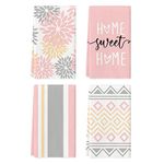 Artoid Mode Pink Stripes Home Sweet Home Boho Kitchen Towels Dish Towels, 18x26 Inch Wedding Decoration Hand Towels Set of 4