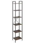 GAWENTINY Bookshelf, 6-Tier Tall Book Shelf, Narrow Bookcase for Small Space, DIY Stackable Bookshelf, for Living Room, Office, Kitchen, Bedroom, Industrial Style, Rustic Brown