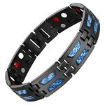 Feraco Lymphatic Drainage Therapeutic Magnetic Bracelets for Men Arthritis Relief Lymph Detox Unique Blue Carbon Fiber Titanium Steel Bracelet for Men Black with 4 Element Therapy Magnets