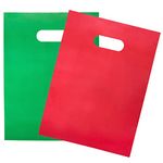 200 Red & Green Goodie Bags 100 Red and 100 Green 23cm x 30cm (9”x12”) Merchandise Bags Thick Glossy Retail Bags and Shopping Bags for Small Business with Die Cut Handles