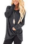 Xpenyo Ladies Casual Tops Long Sleeve O Neck T-Shirt with Twisted Loose Home Clothes Deep Grey UK 14(Size: UK 14-16)