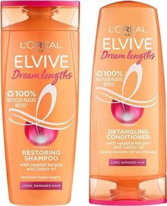 L'Oreal Paris Elvive Dream Lengths Shampoo and Conditioner Set for Long Hair, Nourishing & Strengthening Treatment to Prevent Hair Breakage, Enriched with Castor Oil