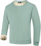 Flygo Men's Warm Sherpa Lined Crewneck Sweatshirts Heavyweight Fleece Pullover Thick Thermal Cotton Sweat-Shirts(SageGreen-S)