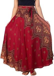 Lannaclothesdesign Women's Long Maxi Skirt Bohemian Gypsy Hippie Style Clothing (US Size 0-16, Burgundy Peacock Flower)