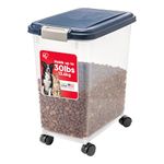 IRIS USA WeatherPro Airtight Dog Food Storage Container, Holds Up to 13.6 kg, Attachable Wheels, For Dog, Cat, Bird and Other Pets Keeps Food Fresh, Translucent Body, Easy Mobility, Zero BPA, Navy