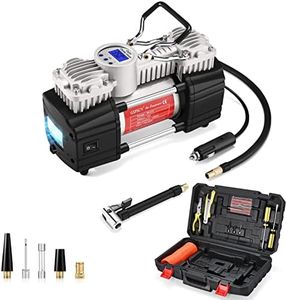 GSPSCN Portable Air Compressor Pump Tire Inflator with Digital Gauge, Heavy Duty Double Cylinder 12V Tire Pump 150 PSI with Tire Repair Kit and Toolbox for Auto,SUV,Off-Road,Truck,Bike