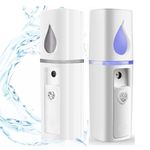 2 Pack Nano Facial Mister Mini Face Humidifier Portable Facial Sprayer Rechargeable Handy Nano Mister,Facial Sprayer Steamer Mist Nano Ionic Eyelash Extensions Face Spa Beauty Skin Care with USB Cable (White+White)