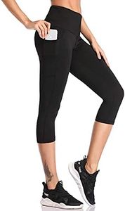 SIMIYA Womens Sports Leggings High Waist Fitness Capris Running Tights with Pockets 3/4 Length Slim Fit Cropped Yoga Pants Power Stretch Gym Trousers(Capris-Black,M)