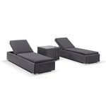 DEVOKO Outdoor Lounge Chairs Set of 2 Thick Cushions & Matching Table, Patio Rattan Furniture Sets for Pool Side, Balcony, Beach (Black)