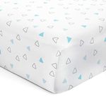 The White Cradle Flat Bed Sheet for Baby Cot & Mattress - Pure Organic Cotton - Extra Large, Super Soft & Smooth, Absorbent, Breathable Twill Fabric for Infants & Newborns - Blue Triangles