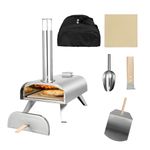 George Foreman Outdoor 12 Inch Wood Pellet Portable Wood Fired Pizza Oven Stainless Steel with Paddle and Carry Bag, BBQ Oven & Smoker, Foldable Legs GFWPPO1SSPC