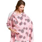 Muslin Breastfeeding Nursing Cover with Built-in Pocket for Baby, Full Coverage Privacy Feeding Straps Covers for Moms in Public, 100% Breathable Soft,Stylish and Elegant (Pink Flowers)