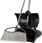 Broom with Dustpan Combo Set,Upright Stand Commercial Dustpan and Heavy Duty Angle Broom,Sweeping Broom and Dustpan Set for Home Room Kitchen Office Lobby Indoor Outdoor Floor Cleaning (Black)