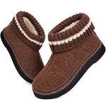 EverFoams Women's Bootie Slippers Non-slip Comfy Winter Indoor House Shoes with Knitted Collar (Size 10, Brown)