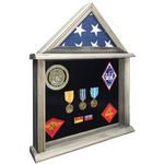 MedalAwardsRack Military Shadow Box Display Case for 3x5' American Flag, American Veterans Fits Folded Flag, Medal, Pins, Patches. Glass and Real Wood Frame. (Rustic)