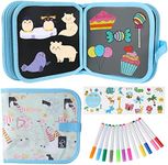 Qrytoi Erasable Book Doodle Set for Kids,Magic Drawing Book for Kids,Reusable Drawing Book 12 Watercolor Pens 14 Page Drawing,Road Trip Car Game Writing Painting Set for Boys and Girls (Dolphin)