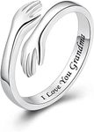 925 Sterling Silver Hug Rings for Women, I Love You Forever Love You Mother Gift Sister Gifts Engraved Words Hugging Hands Open Ring Friendship Jewelry Gift, 925