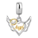 LSxAB Gold Guardian Angel Dangle Heart Charm Compatible with Pandora Charms Bracelets