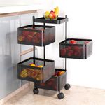 Kitchenwell Multi-Purpose Trolley Storage Organizer and Kitchen Accessories Items for Kitchen Storage Rack Square Design Fruits & Vegetable Onion Cutlery (Matt Black, 4 Layer Drawer)