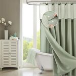 Waffle Weave Shower Curtain With Liner Sets - Modern Shower Curtain for Bathroom With Mesh Top Window - Premium Quality Fabric Snap Shower Curtain