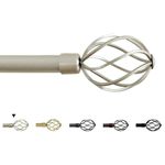 H.Versailtex Window Treatment Single Curtain Rods Set, Twisted Cage Finials, Length from 66 to 120 Inches, 3/4 - Inch Diameter, Nickel