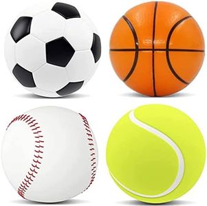 Yeefunjoy Juego de 4 Pelotas antiestres Stress Ball, Juguete antiestrés para niños y Adultos, Incluye Baloncesto, fútbol, béisbol, Pelota de Tenis, Pelotas comprimibles, Ideal para Fiestas