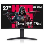 KOORUI Gaming 27" 1440P HDR400 Monitor（27E3Q）– QHD(2560 x 1440), 170Hz, 1ms, IPS, Freesync Premium, G-Sync Compatible, Tilt Pivot Swivel Vertical Height Adjustable, 2X HDMI & DisplayPort