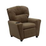 Flash Furniture Contemporary Kids Recliner with Cup Holder, Wood, Brown Microfiber, Set of 1