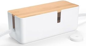 ZhiYo Cable Management Box with Bamboo Lid, White Small Cord Hider Organizer to Conceal Surge Protector, Desk/TV/Computer Wires, Power Strip for Tidy Space