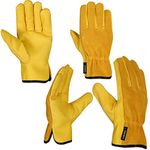 Work Gardening Gloves for Men Women 2 Pairs Leather Gloves Heavy Duty Construction Breathable and Flexible Safety Thorn Proof Gripper Mechanic Welding Gloves (XL)