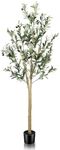 LYERSE 5ft(60") Olive Tree Artificial Indoor, Fake Potted Olive Tree with Planter Large Faux Olive Branches and Fruits Artificial Tree for Home Office Decor