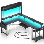 Rolanstar L Shaped Gaming Desk, 79.5“ Computer Desk with Monitor Stand & Hutch, Home Office Desk with LED Lights & Power Outlets, Corner Desk with Keyboard Tray, Carbon Fiber Black