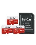 Lexar 64GB 3 Pack Micro SD Card E Series, microSDXC UHS-I Flash Memory Card with Adapter - Up to 100MB/s, A1, U3, Class10, V30, High Speed TF Card (3 microSD Cards + 1 Adapter)