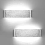 Lightess 2 Pack Led Wall Lights 31cm Long Wall Lamp Indoor Aluminum Up Down Wall Lighting for Bedroom Living Room Silver Wall Scone for Morden Kitchen Dining Room Silver Wall Lights - Cold White