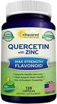 aSquared Nutrition Quercetin 1000mg with Zinc Supplement - 120 Capsules - Quercetin Dihydrate with Black Elderberry & Zinc - Max Strength Powder Complex Pills to Help Improve Immune Response