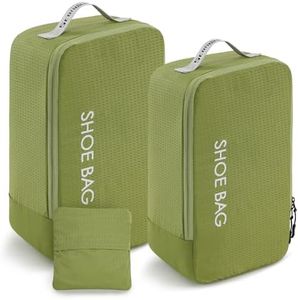 Travel Shoe Bags, Foldable Shoe Storage Organizer Shoe Pouch with Zipper,Water-Resistant Shoe Bag for Gym, Shoe Storage Pouch for Men and Women(2pcs larger+small）green