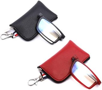 2-Pack Keychain Compact Bags Folding Reading Glasses Men Women, Blue Light Spring Hinge Readers Eyeglasses, Opt 02: 1 Black 1 Red With Keychain Cases, Standard