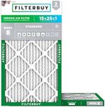 Filterbuy 15x25x1 Air Filter MERV 8 Dust Defense (2-Pack), Pleated HVAC AC Furnace Air Filters Replacement (Actual Size: 14.50 x 24.50 x 0.75 Inches)