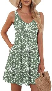 AUSELILY Women's Sleeveless V Neck Mini Dress Beach Cover Up Swimwear Bathing Suit Sundresses with Pockets 2025 New Green Leaf 3XL