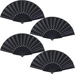 OBOVO Hand Fan Folding, 4 Pcs Black Folding Fan Silk Fabric Handheld Fan for Women Men Dancing Cosplay Props Wedding Party Home Decorations Birthday Gifts