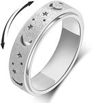 Anxiety Ring Fidget Spinner Band Ring for Women Men Adults Toy Ring Stainless Steel Moon Star Silver Size 11