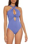 BECCA Women's Color Code One Piece Swimsuit, High Neck, Bathing Suits, Cornflower, S