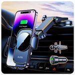 Auckly Car Phone Holder Wireless Charger,【60W PD+QC+Sucker+Clip】 Qi 15W Fast Wireless Car Charger Automatic Sensor Phone Vent Mount Compatible for iPhone 12/13/14/15/16 Pro Max Plus Mini etc