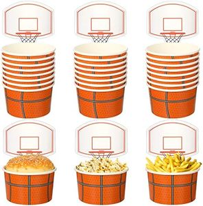 Sunnyray 24 Sets Basketball Hoop Snack Cups with Cards Basketball Party Supplies Paper Basketball Cups Disposable 8 oz Treat Food Bowls for Basketball Party Decorations Birthday Party Favors