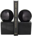 CosmoLiving by Cosmopolitan Marble Decorative Bookends Orb 7 lbs Non Skid Bookends, Set of 2 Office Bookends4 W, 7" H, Black