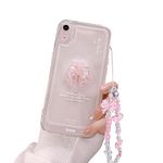 Ownest Compatible with iPhone XR Case, Cute 3D Pink Bowknot Slim Clear Aesthetic Design Women Girls Sparkly Protective Phone Cases for iPhone XR + Glitter Crystal Chain