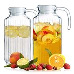 Glass Ware Ribbed Pitcher With Lid And Handle - 2 PACK - Sleek And Elegant, For Milk, Iced Tea, Juices, Water etc. 1.8 L. (Lid is White)