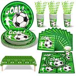 Nkaiso 126 Piece Party Tableware, Football Theme Kids Birthday Decoration Party Accessories Set, Birthday Paper Cups Paper Plates Napkins for Wedding Shower Engagement Wedding (25 Guests)